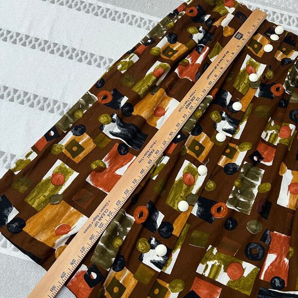 Maren Vintage Button Front Midi Skirt Brown Abstract Art To Wear Cottagecore - Picture 4 of 9